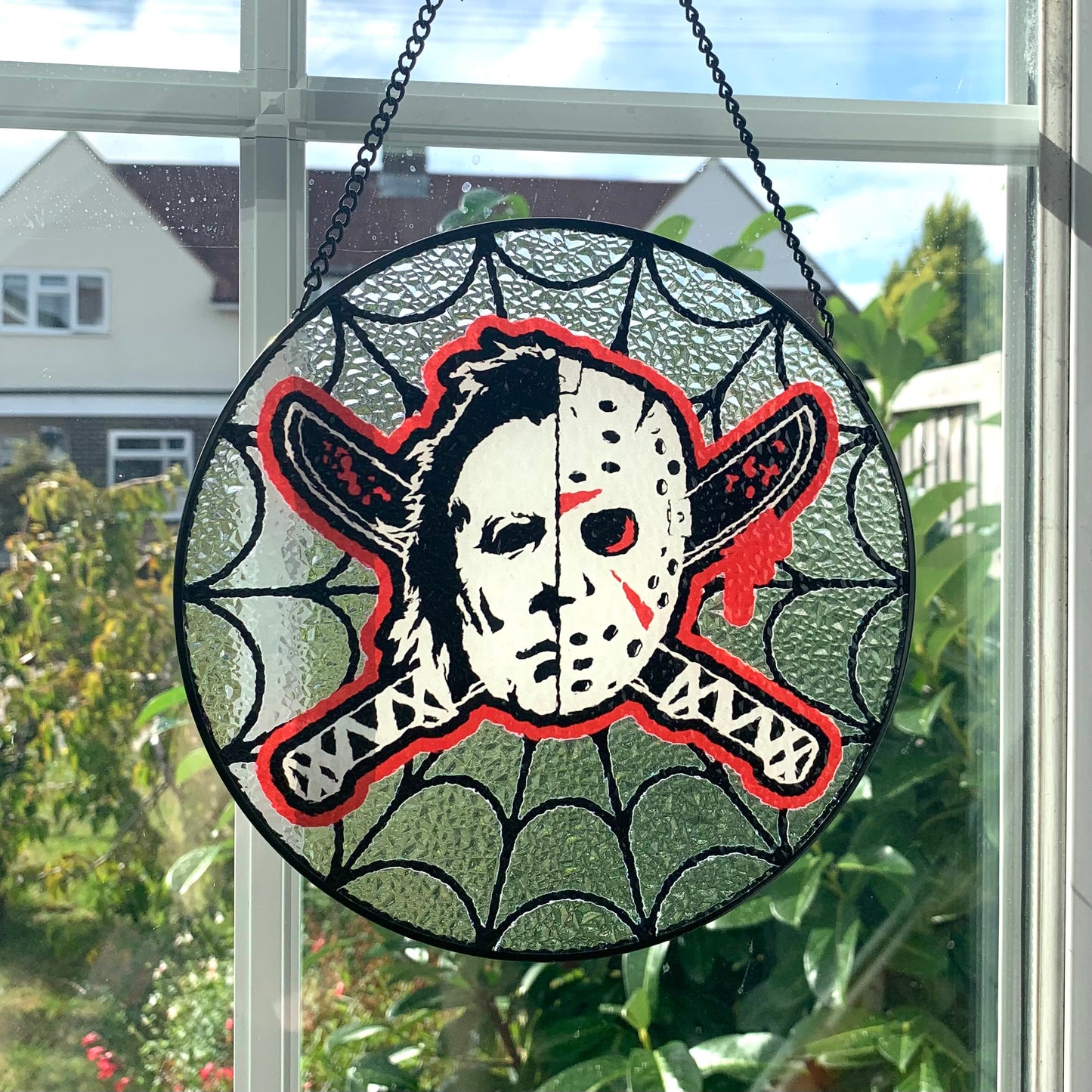 Horror movies glass handcrafted suncatcher, Halloween, Jason Voorhees, Michael Myers