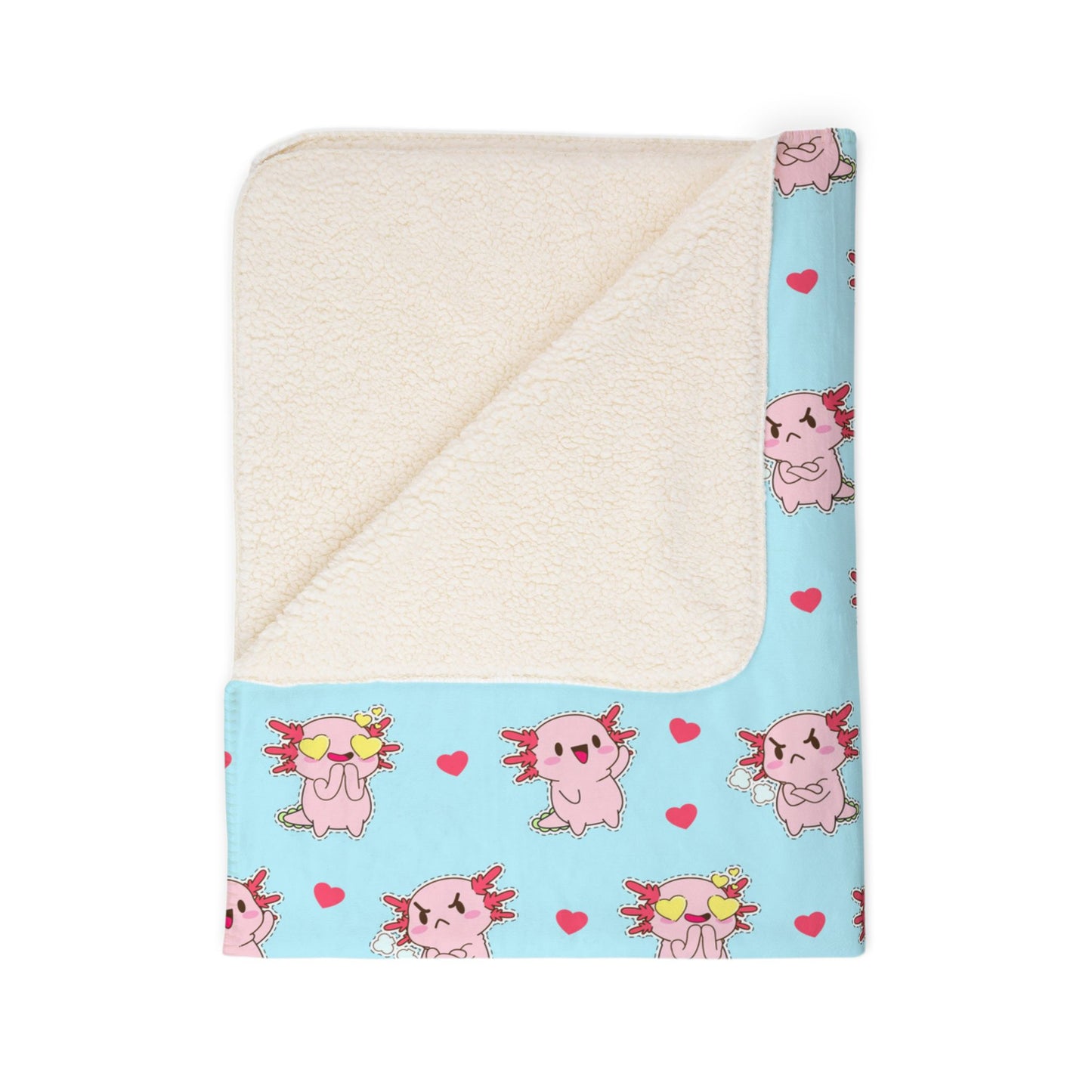 Cute Axolotl Fleece Sherpa Blanket, kawaii