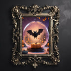 Bat and Pumpkins Fine Art Print, Dark Academia, Goth Wall Decor, Gothic Gallery Wall, Halloween Decor