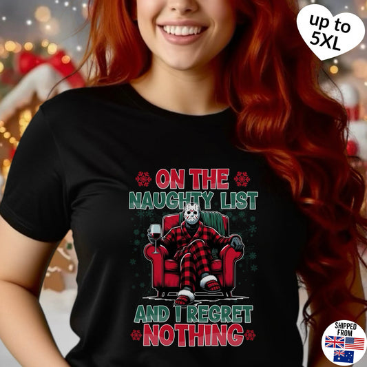 On the Naughty List, Christmas Softstyle T-Shirt, up to 5XL, Jason Voorhees, Horror Movie, Ugly Christmas Jumper