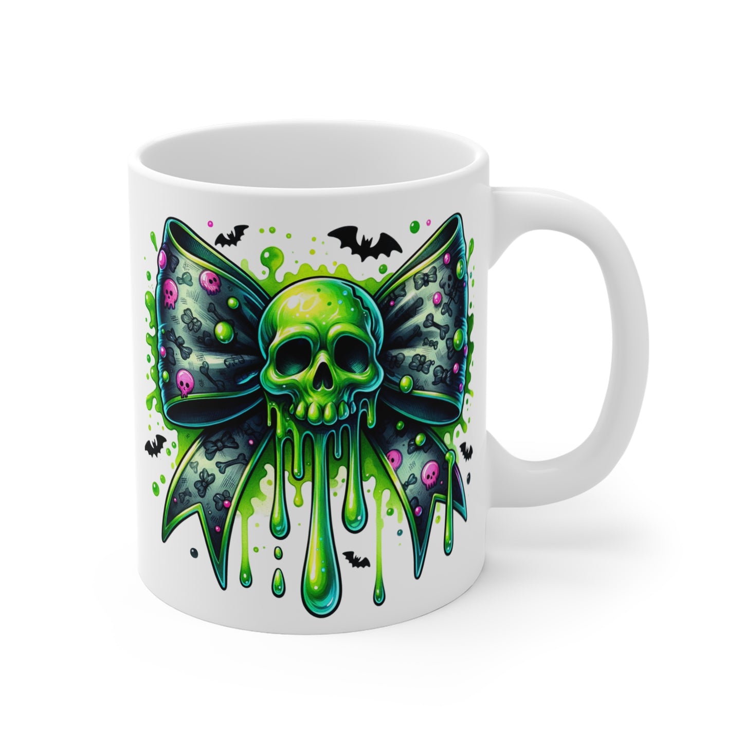 Coquette Neon Skull Bow, Halloween Mug