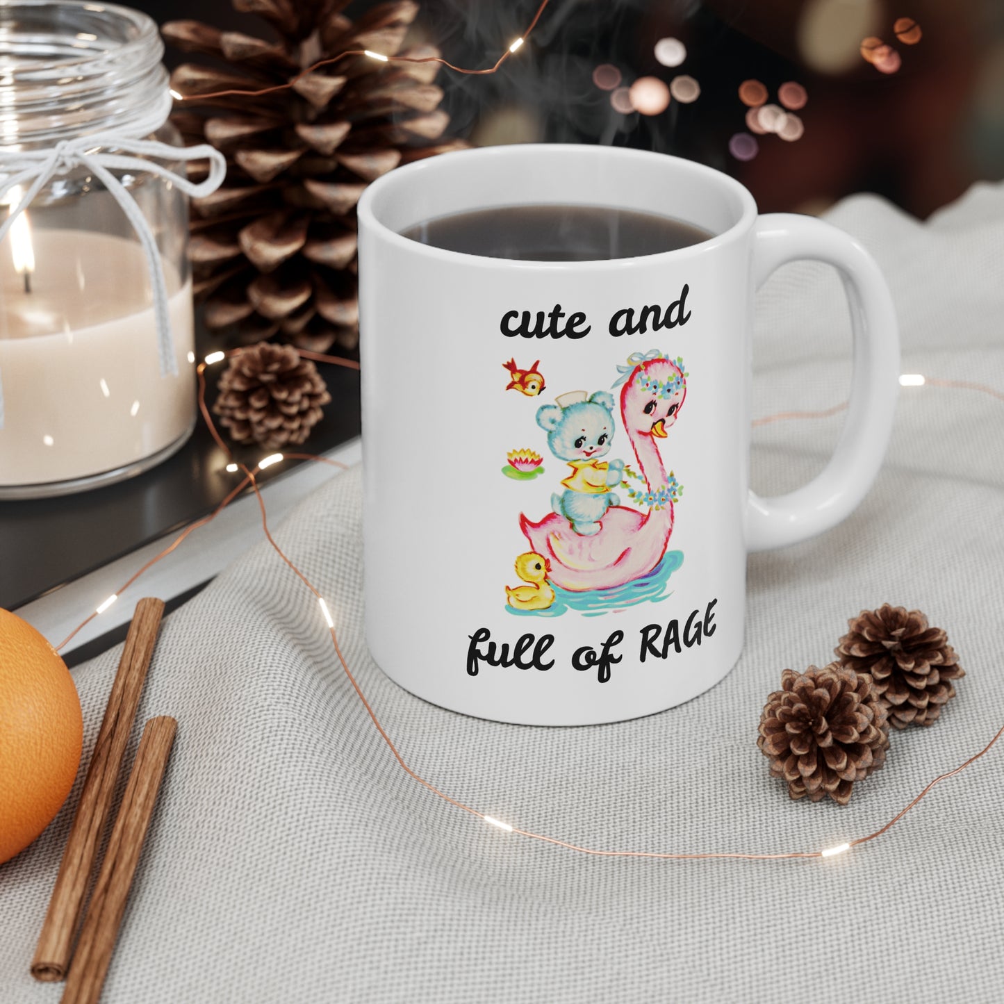 Cute and full of RAGE Mug, cute bear and swan