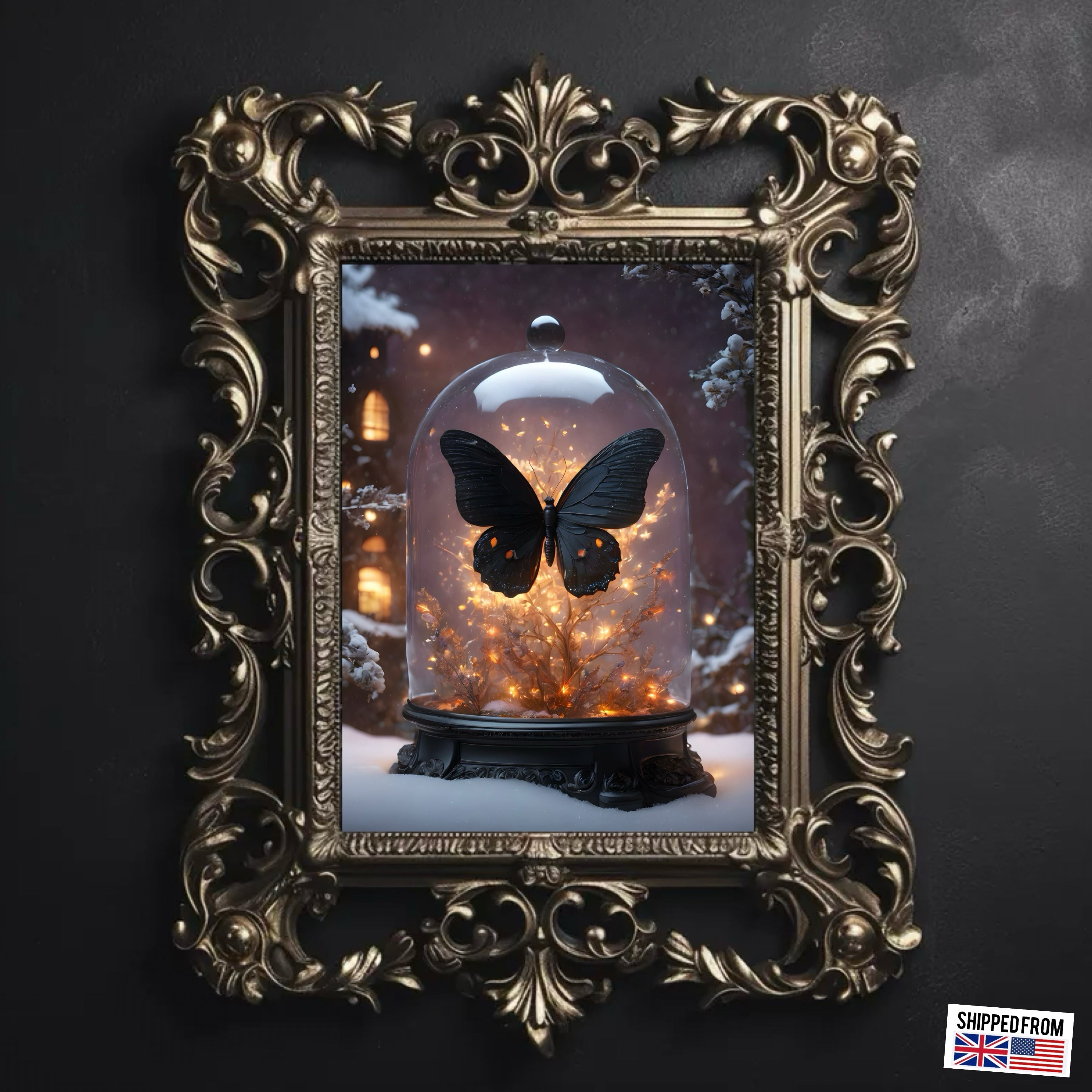 Black Butterfly Fine Art Print, Dark Academia, Goth Wall Decor, Gothic Gallery Wall, Halloween Decor