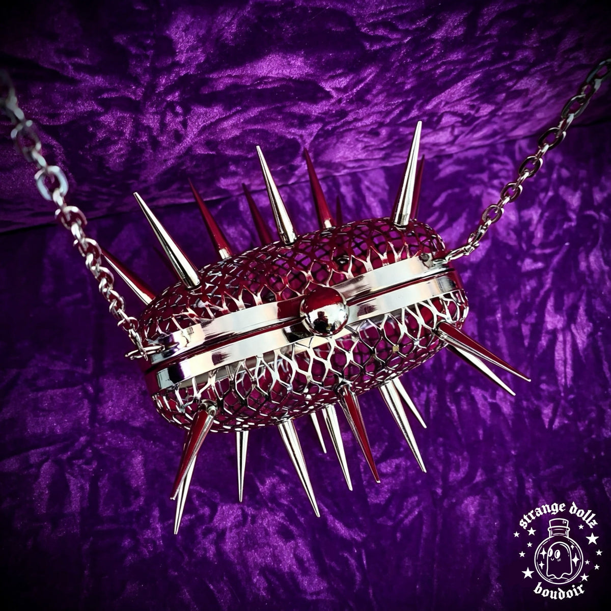 Flail Purse, Goth Spiked Heart Purse, Metal Mesh Chain Bag, Medieval Flail