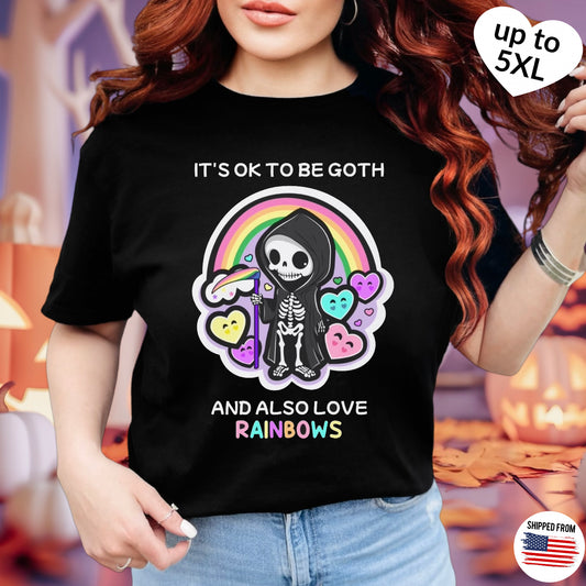 It’s ok to be goth and also love rainbows, T-shirt, up to 5XL, kawaii, pastel goth, pride