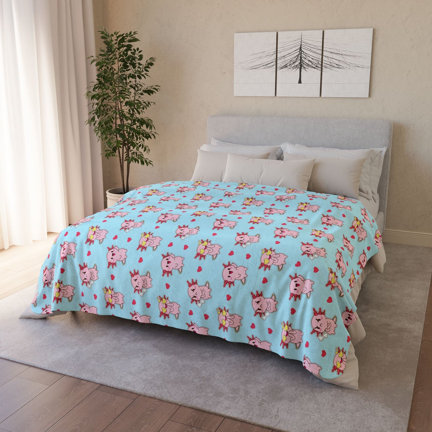 Cute Axolotl Fleece Sherpa Blanket, kawaii