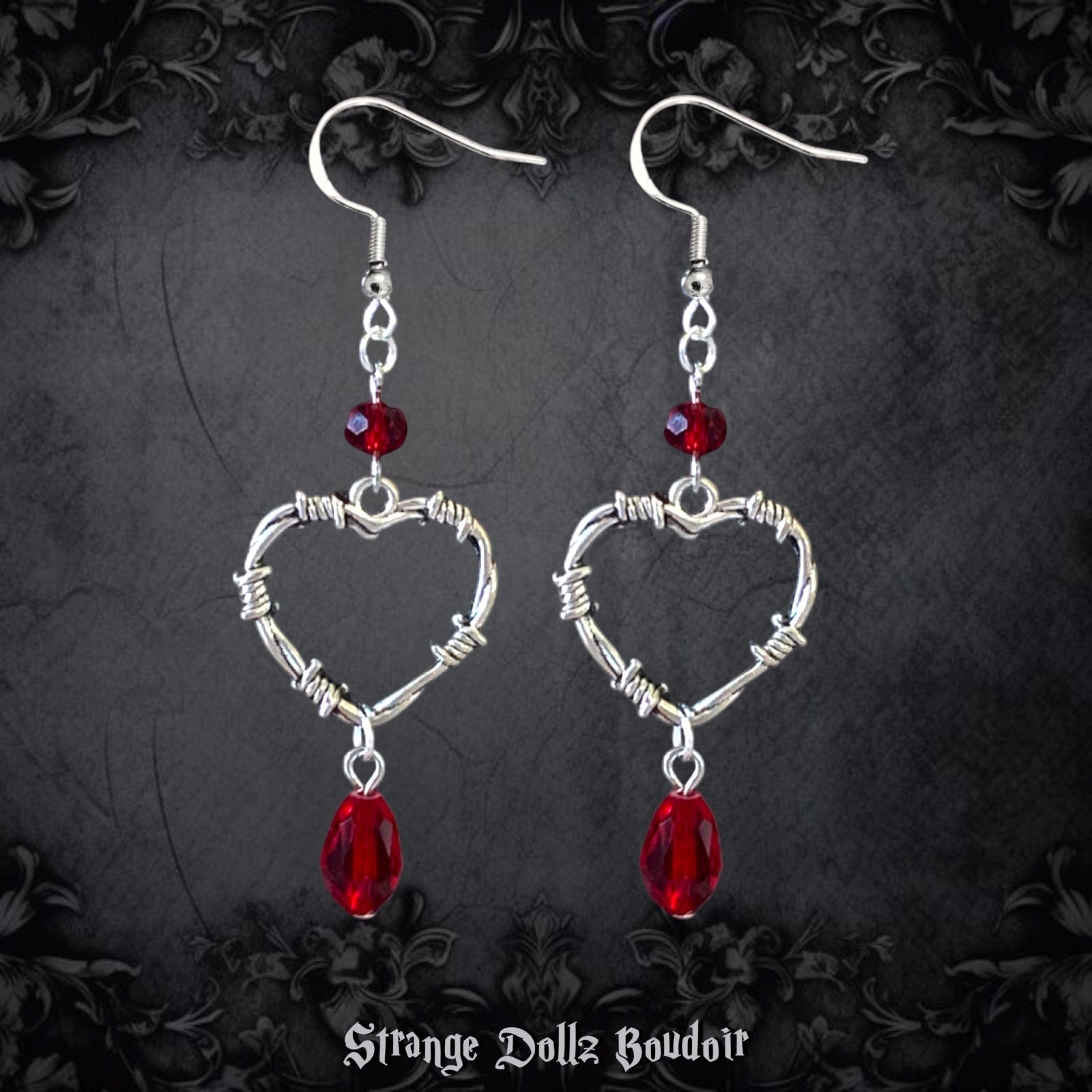 Gothic earrings, barbed wire earrings, Strange Dollz Boudoir