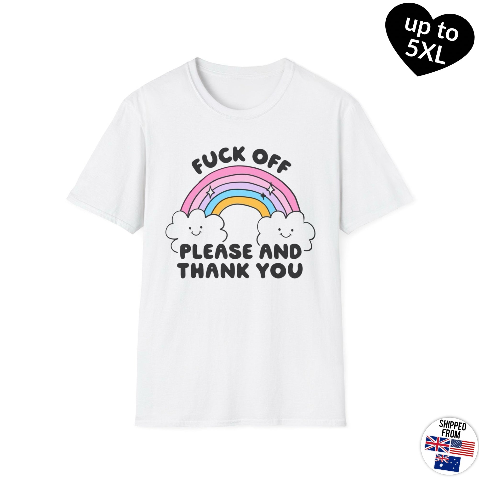 F*ck off please and thank you, Softstyle T-Shirt, rainbow, pastel, up to 5XL