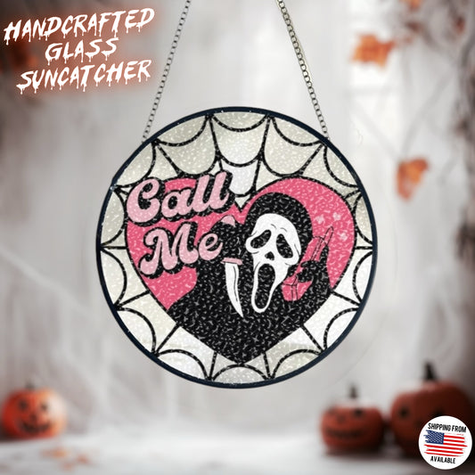 Ghostface Scream glass handcrafted suncatcher, Halloween, horror movies