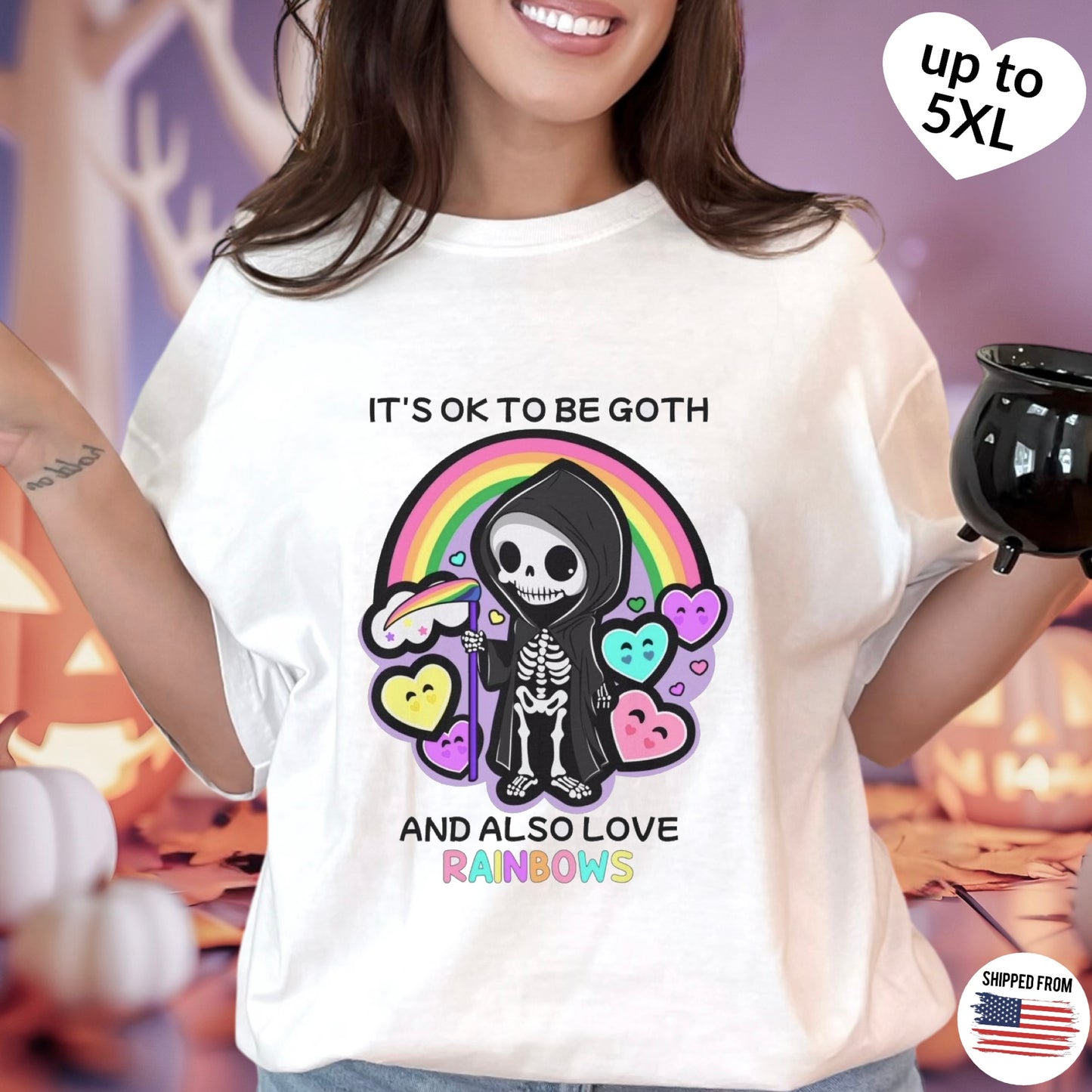 It’s ok to be goth and also love rainbows, T-shirt, up to 5XL, kawaii, pastel goth, pride