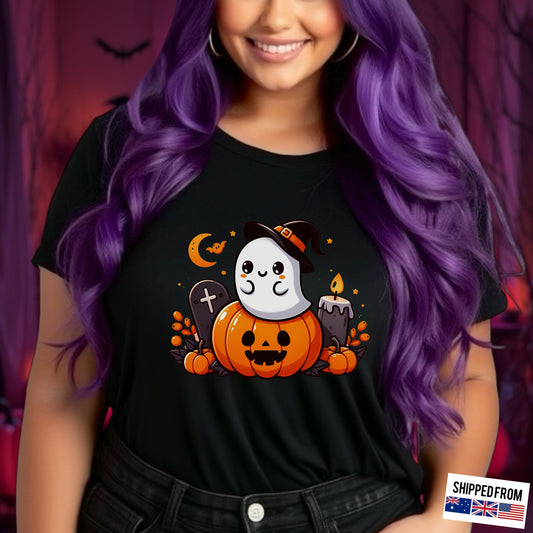 Cute ghost, pumpkin, Halloween, Softstyle T-Shirt