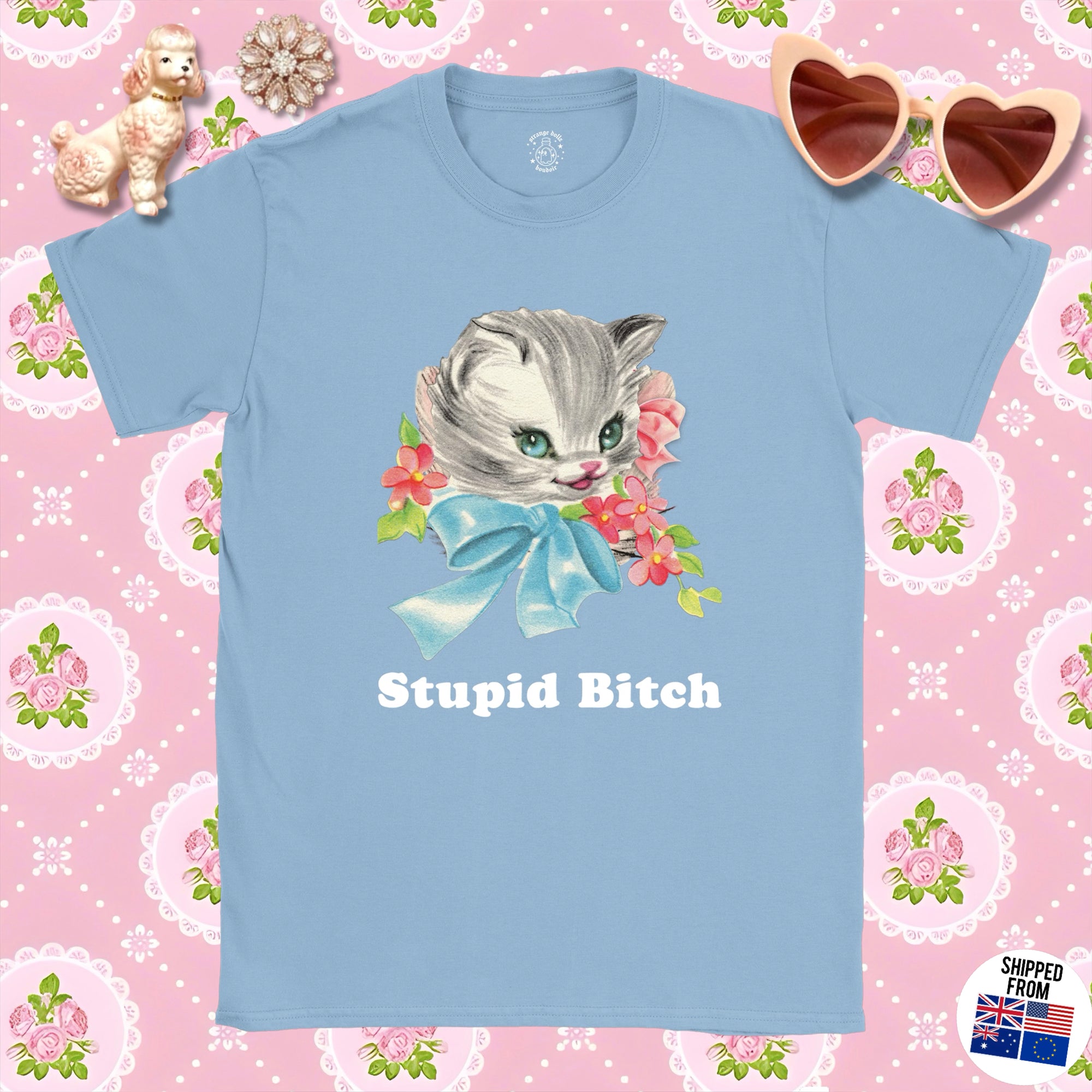 Stupid B*tch, cute kitten T-shirt, retro kitsch, Sassy Cat Lover T-Shirt