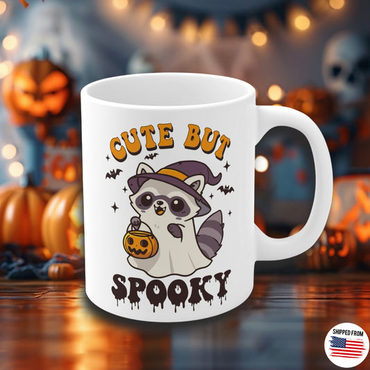 Cute but Spooky, Halloween Mug, cute Racoon