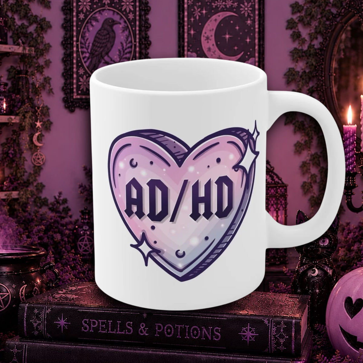 ADHD ceramic mug, pastel pink and purple 