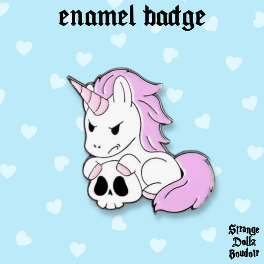 Spooky Unicorn enamel pin badge, Strange Dollz Boudoir