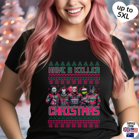 Killer Christmas, Softstyle T-Shirt, up to 5XL, Horror Movie, neon pink