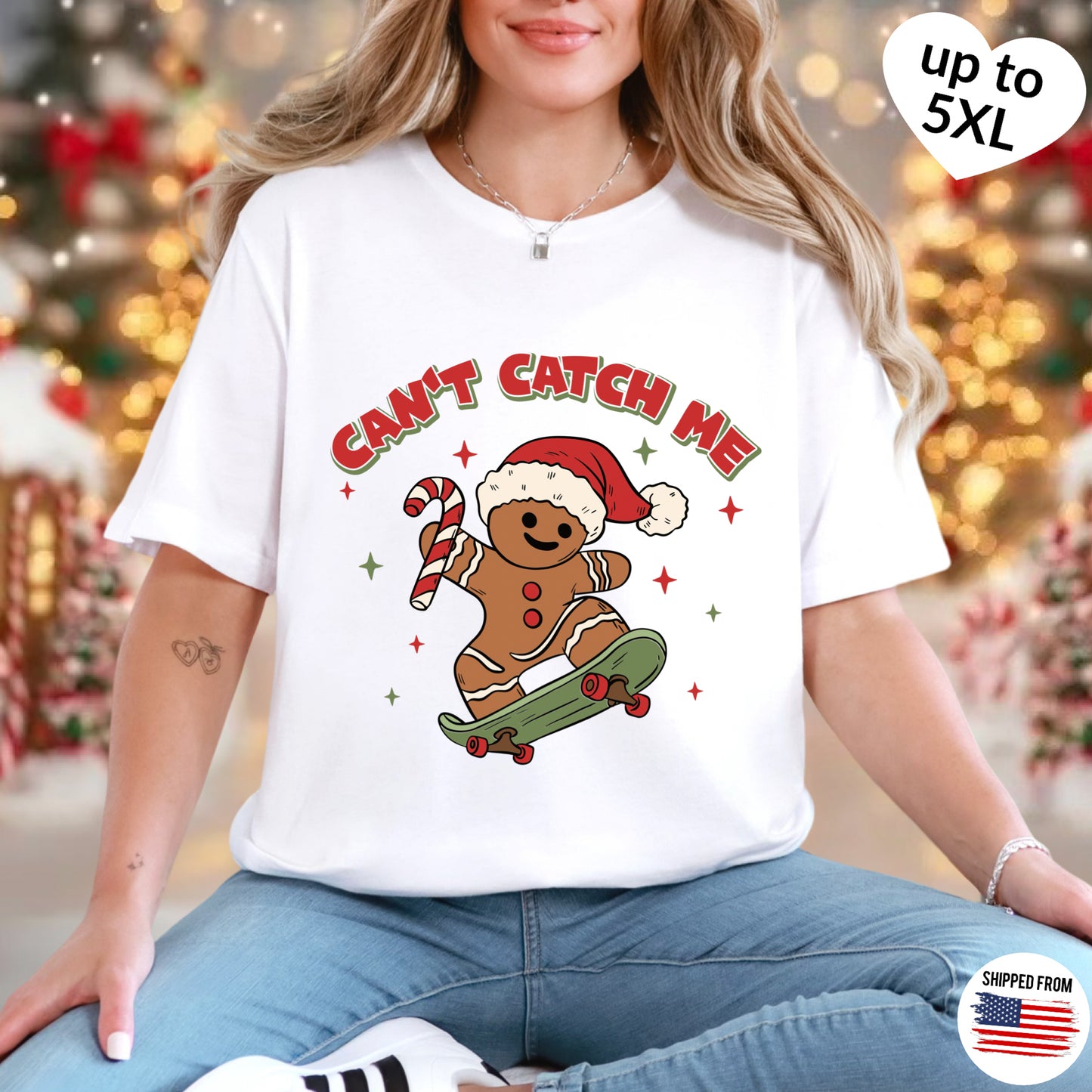 Can’t catch me, Gingerbread Man, Christmas T-shirt, up to 5XL