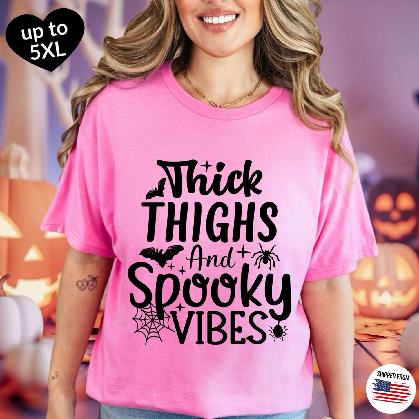 Thick Thighs and Spooky Vibes T-Shirt, up to 5XL