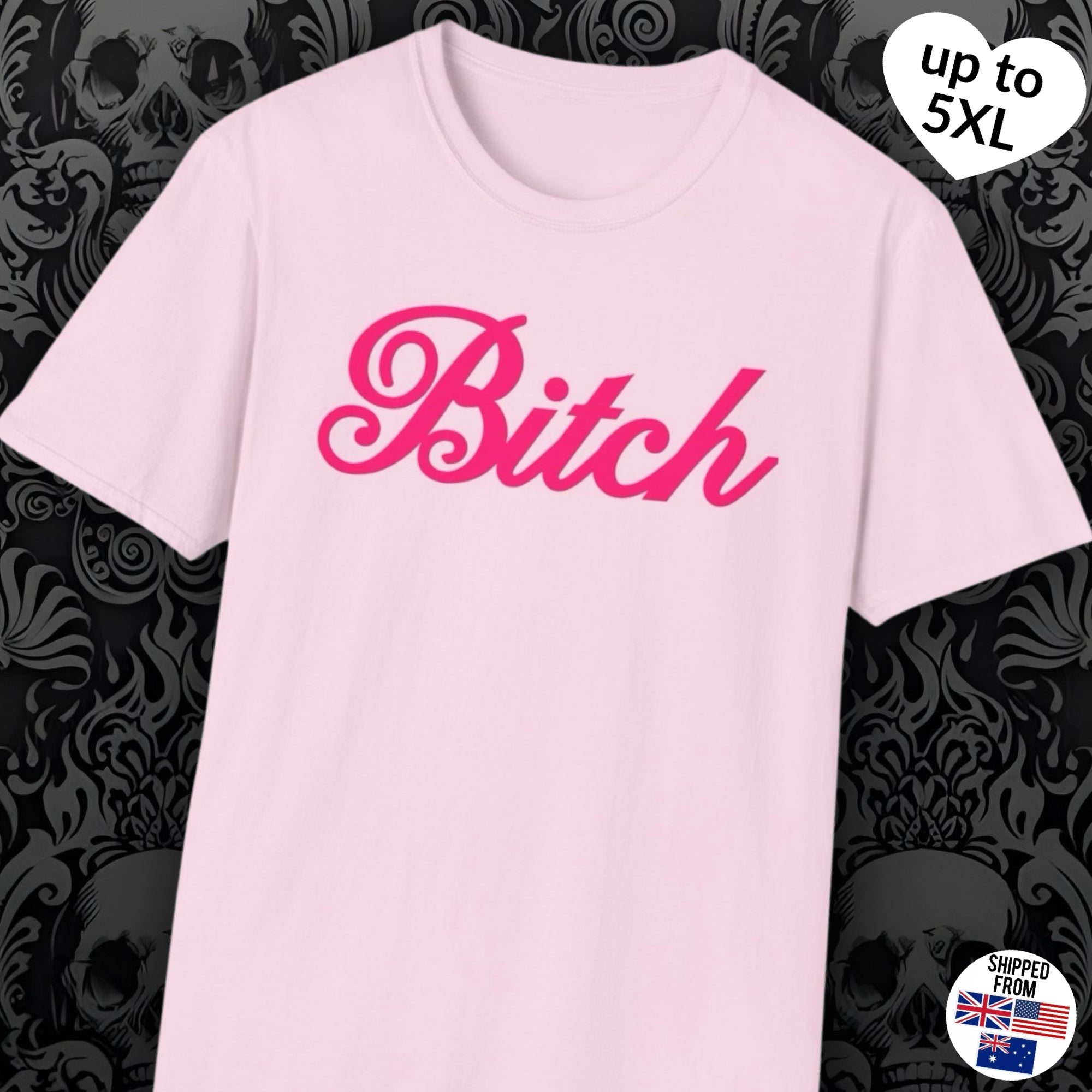 B*tch Softstyle T-Shirt, pink, girlie, Barbie, up to 5XL