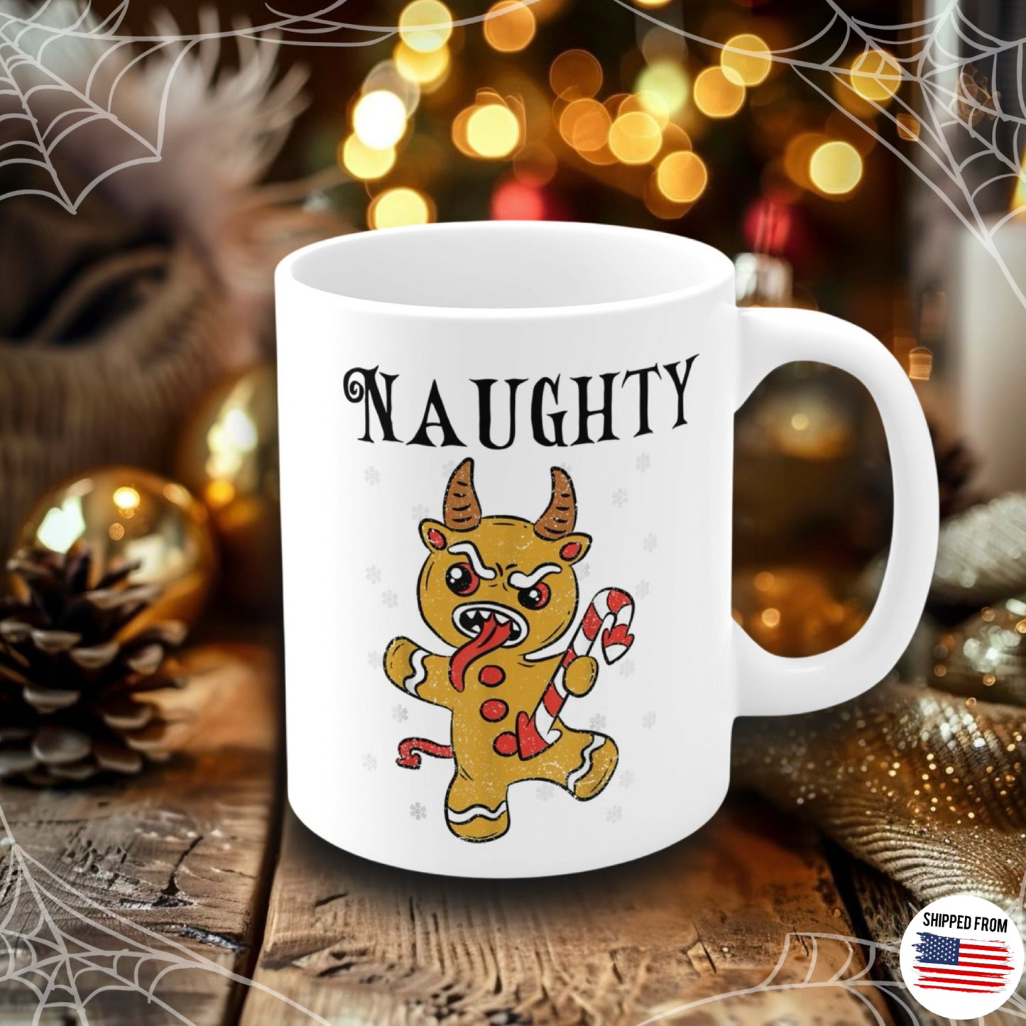 Naughty Krampus Gingerbread man, Christmas Mug