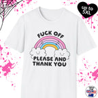 F*ck off please and thank you, Softstyle T-Shirt, rainbow, pastel, up to 5XL