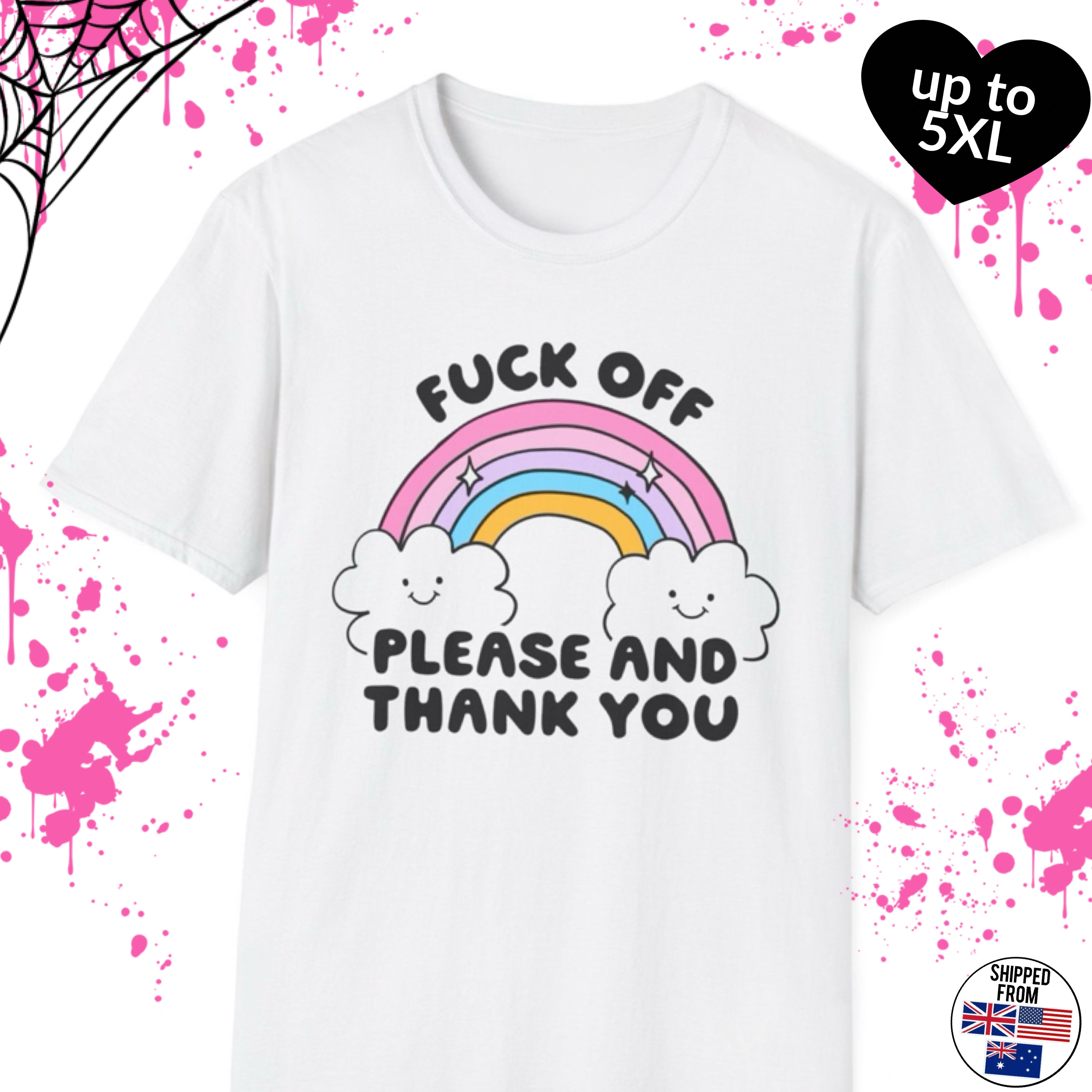 F*ck off please and thank you, Softstyle T-Shirt, rainbow, pastel, up to 5XL