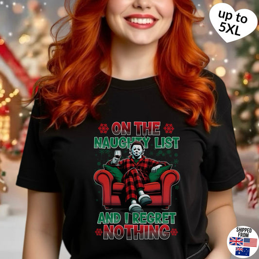 On the Naughty List, Christmas Softstyle T-Shirt, up to 5XL, Michael Myers, Horror Movie, Ugly Christmas Jumper