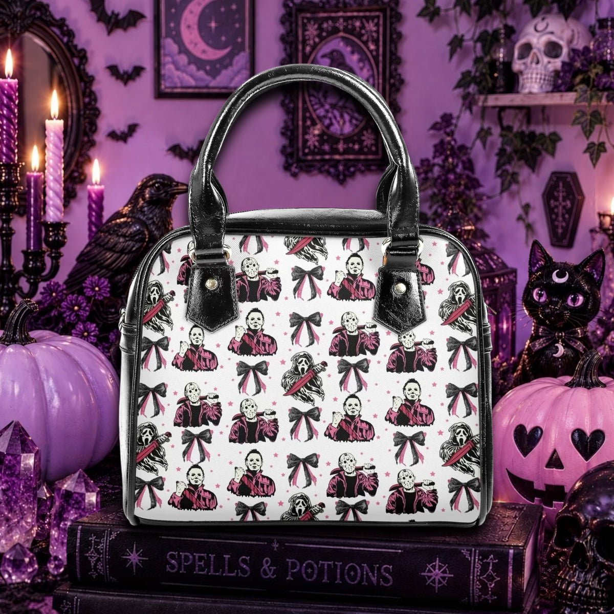 Coquette Horror Movies Vegan Leather Handbag, Halloween 