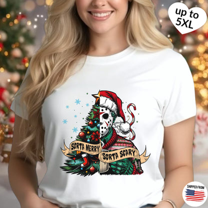 Sorta Merry Sorta Scary, Christmas Softstyle T-Shirt, Jason Voorhees, Horror Movie, Spooky