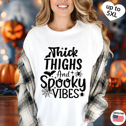 Thick Thighs and Spooky Vibes T-Shirt, up to 5XL