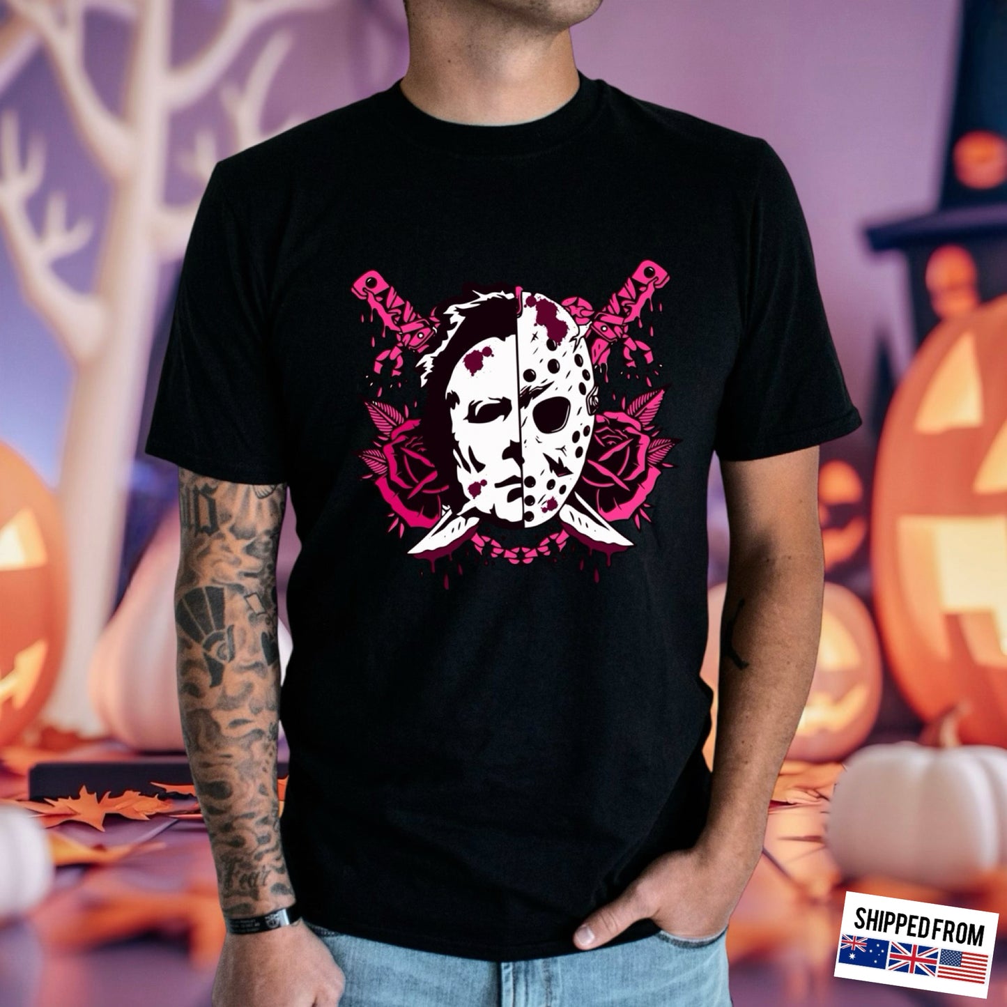 Pink Horror Movies, Halloween, Softstyle T-Shirt