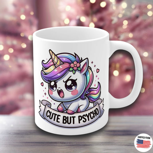 Cute but Psycho Mug, kawaii unicorn, pastel goth