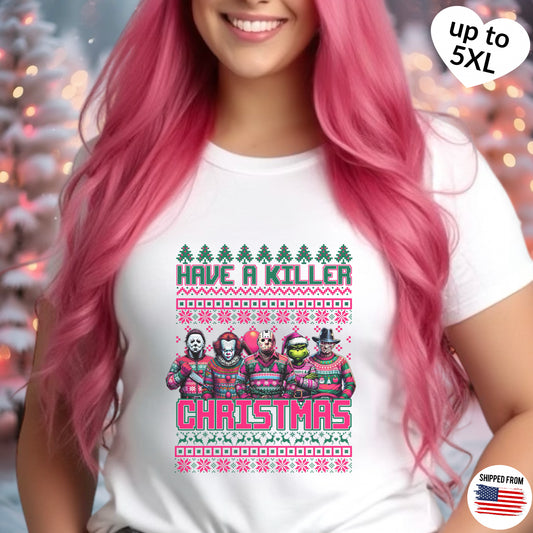 Killer Christmas, Softstyle T-Shirt, Horror Movie, neon pink