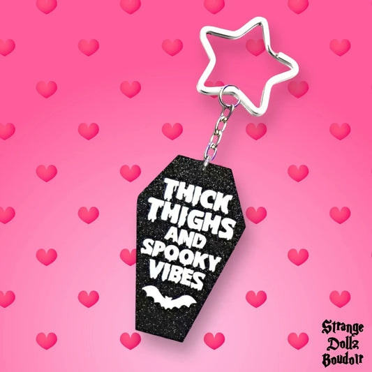 Thick Thighs coffin keychain, Body positivity, Halloween, Strange Dollz Boudoir