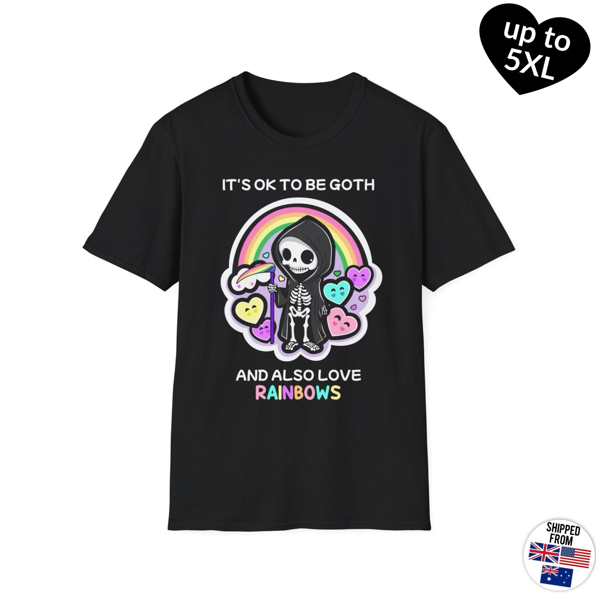 It’s ok to be goth and also love rainbows, T-shirt, up to 5XL, kawaii, pastel goth, pride