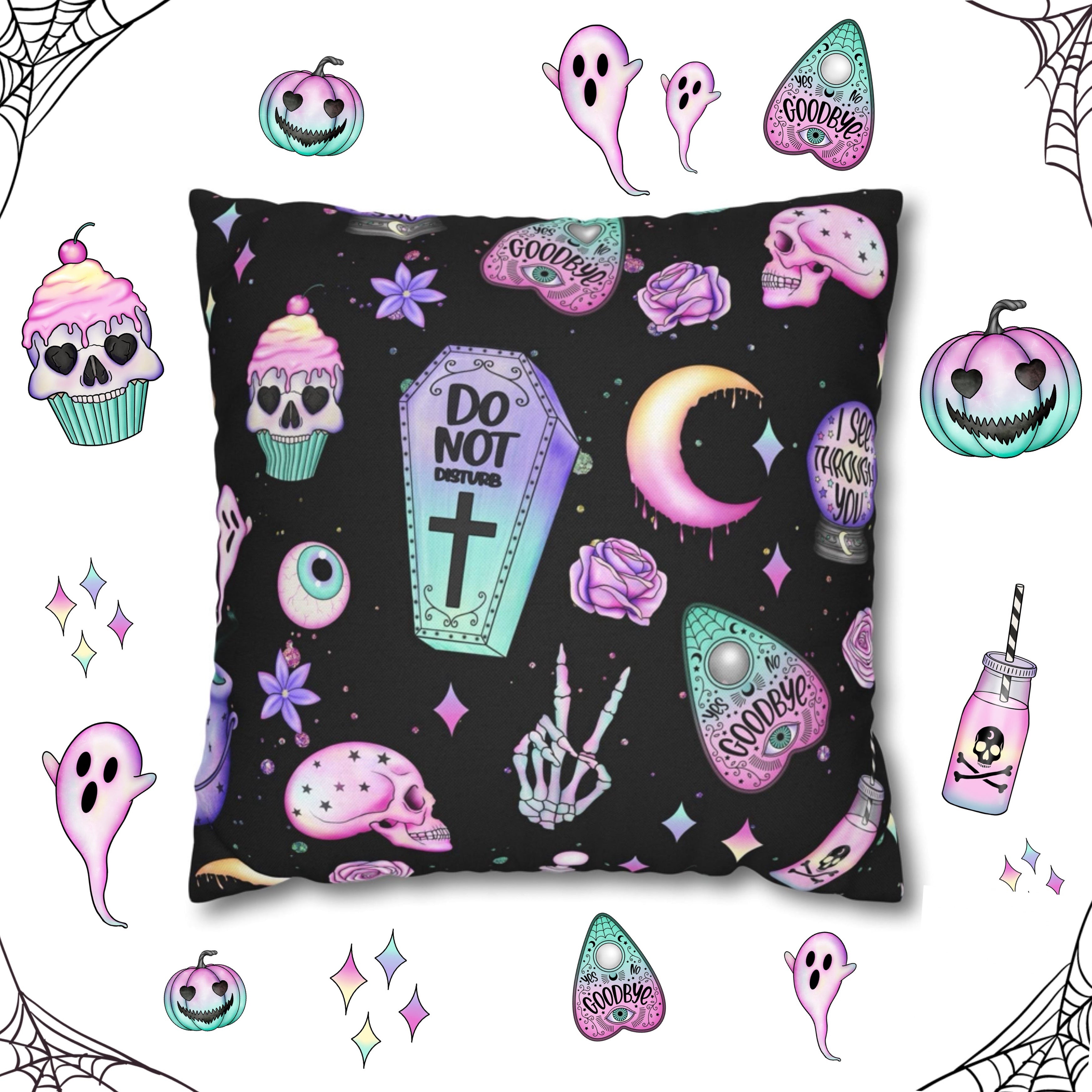 Spooky Vibes Square Pillowcase, Halloween, Pastel Goth