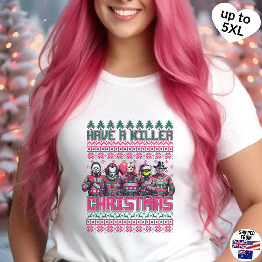 Killer Christmas, Softstyle T-Shirt, up to 5XL, Horror Movie, neon pink