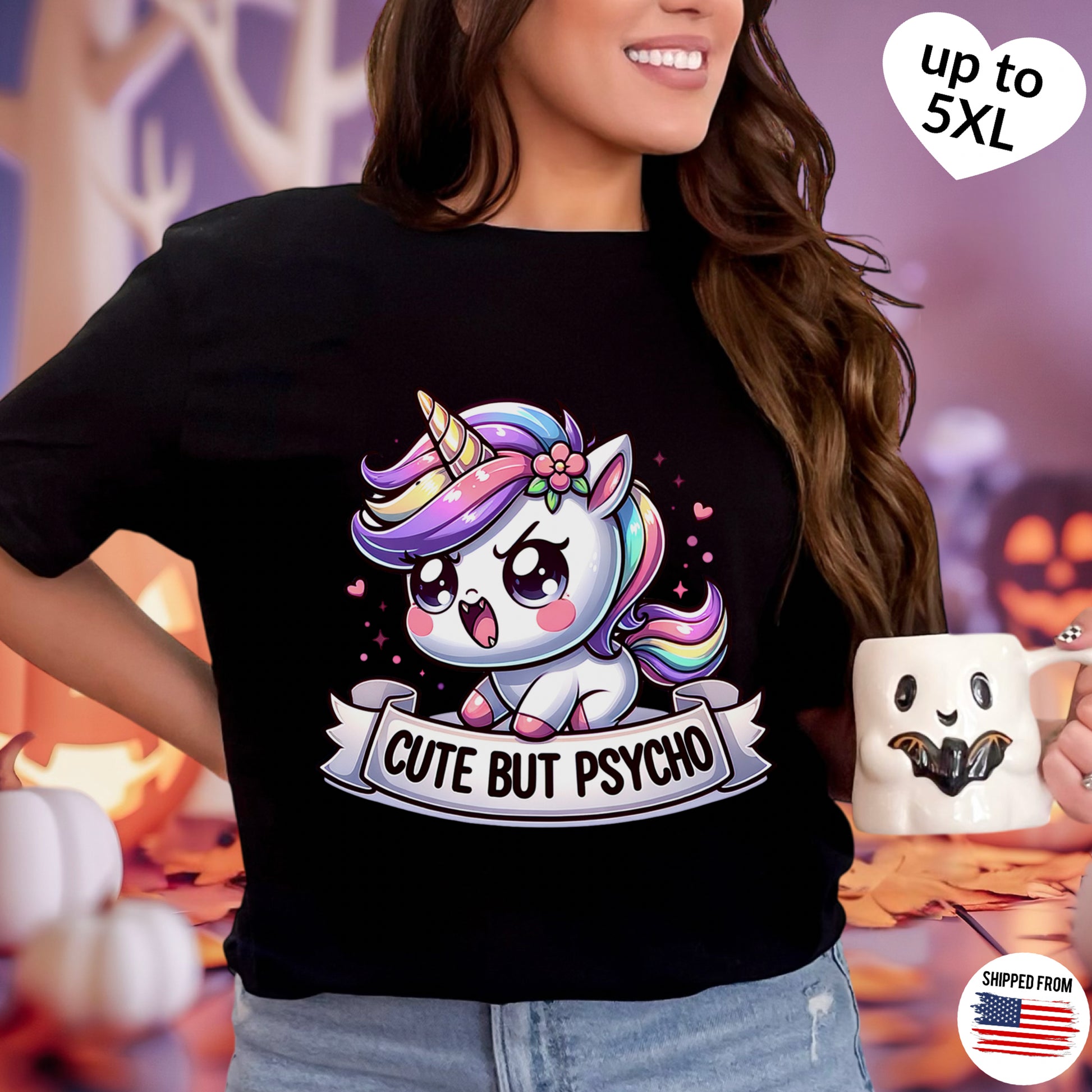 Cute but psycho, kawaii unicorn, plus size tshirt, up to 5xl