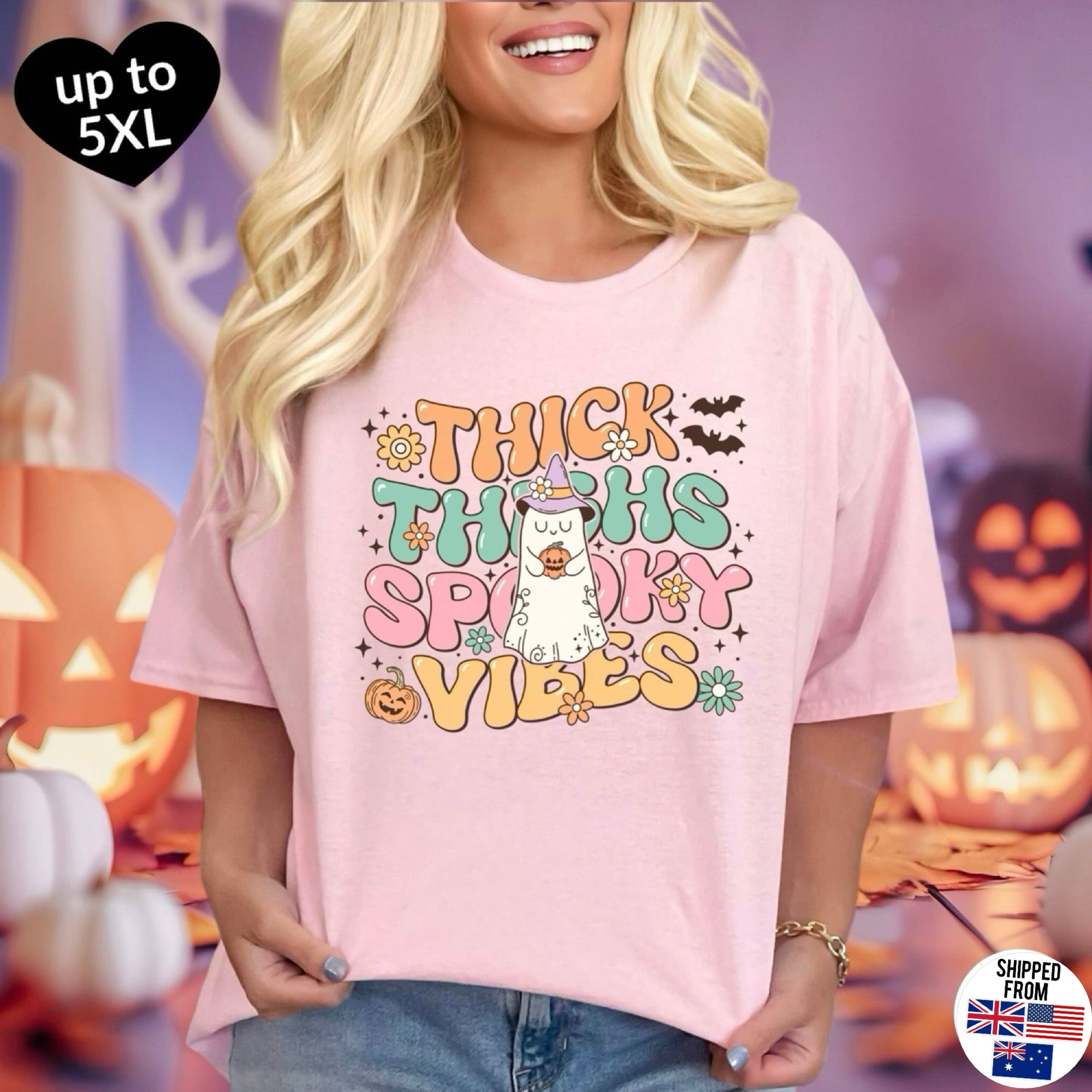 Thick Thighs and Spooky Vibes Softstyle T-Shirt, up to 5XL