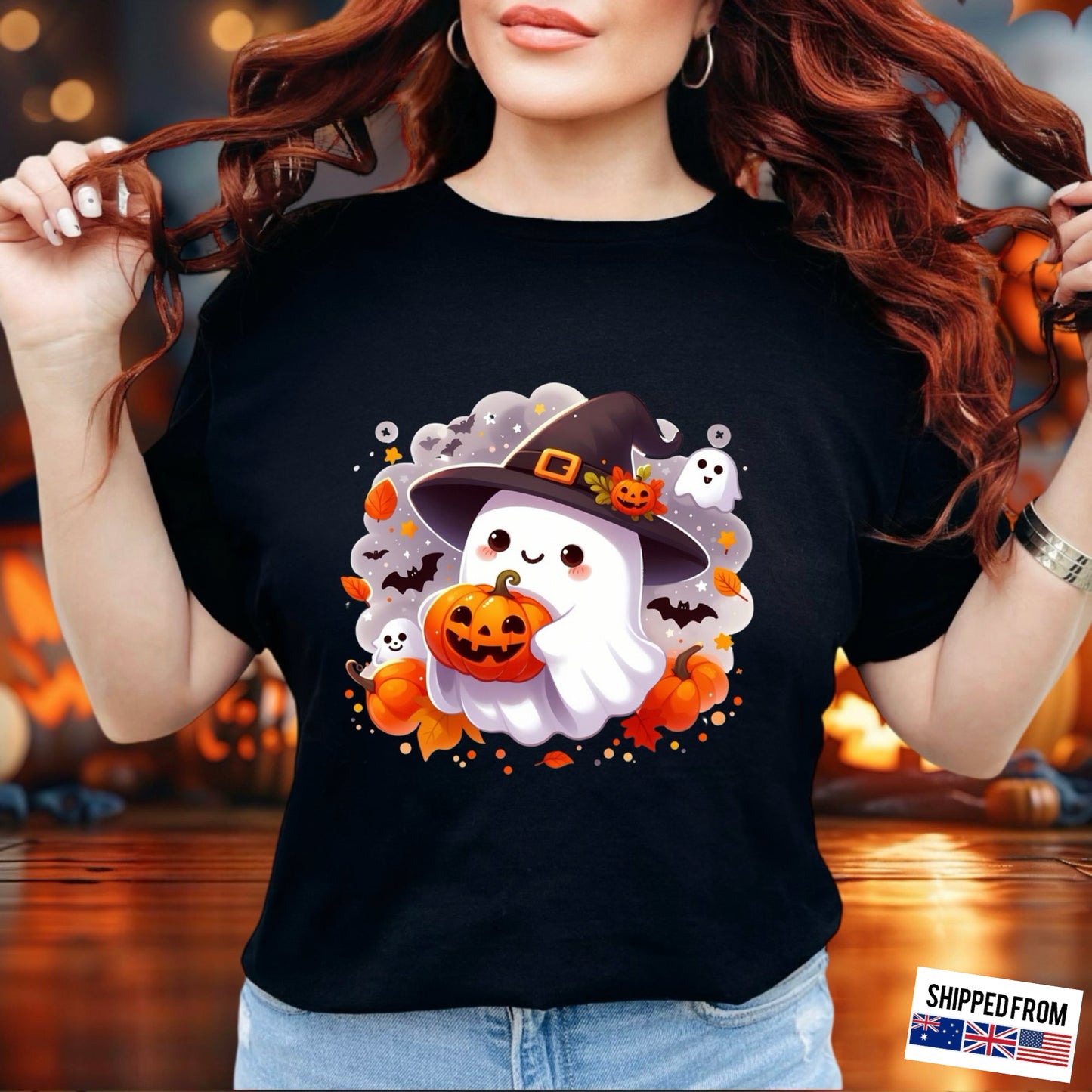 Cute ghost, pumpkin, Halloween, Softstyle T-Shirt