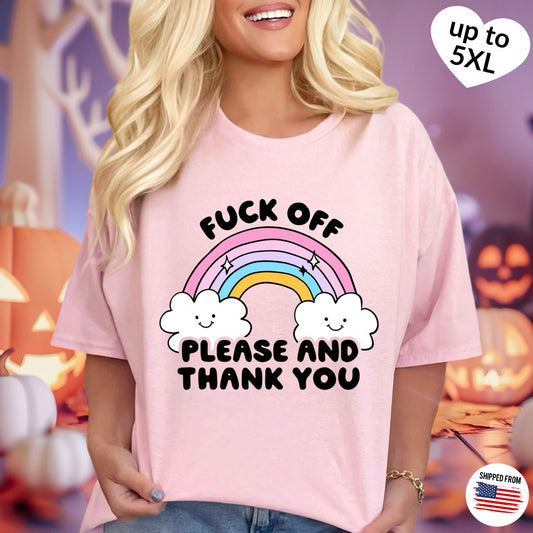 F*ck off please and thank you, Softstyle T-Shirt, rainbow, pastel, up to 5XL