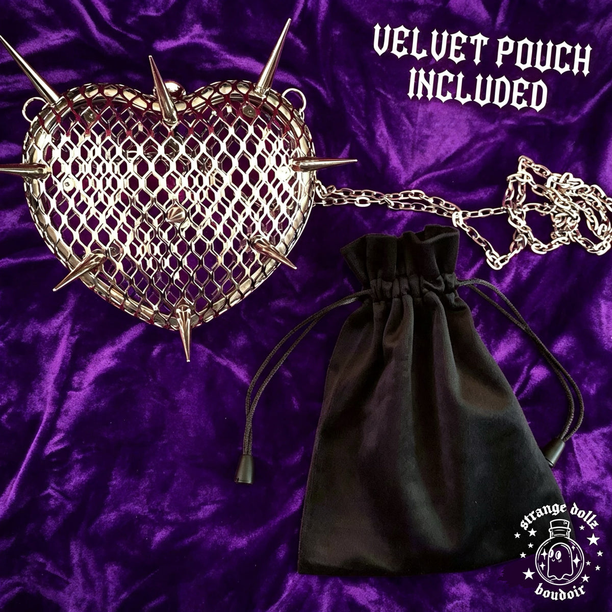 Flail Purse, Goth Spiked Heart Purse, Metal Mesh Chain Bag, Medieval Flail