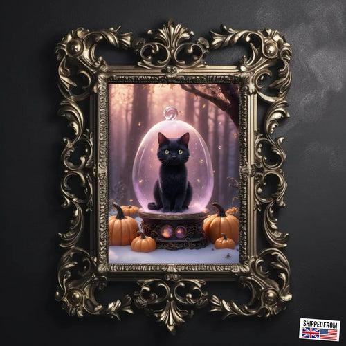 Black Cat Fine Art Print,  Dark Academia, Goth Wall Decor, Gothic Gallery Wall, Halloween Decor