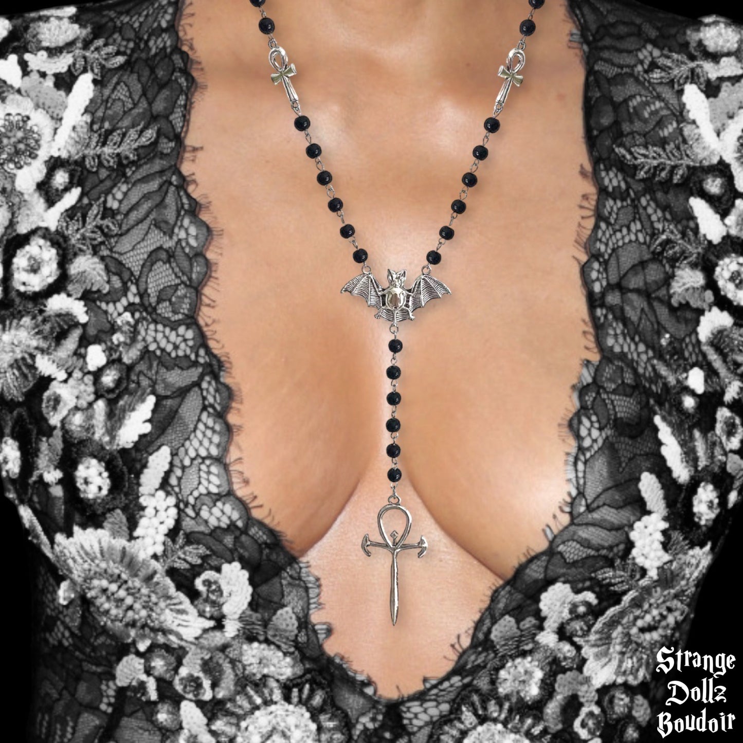 Vampire gothic rosary necklace, Strange Dollz Boudoir