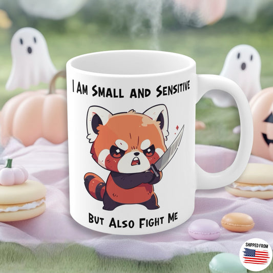 Cute Red Panda Mug, Sensitive but Fight Me, red panda with knife