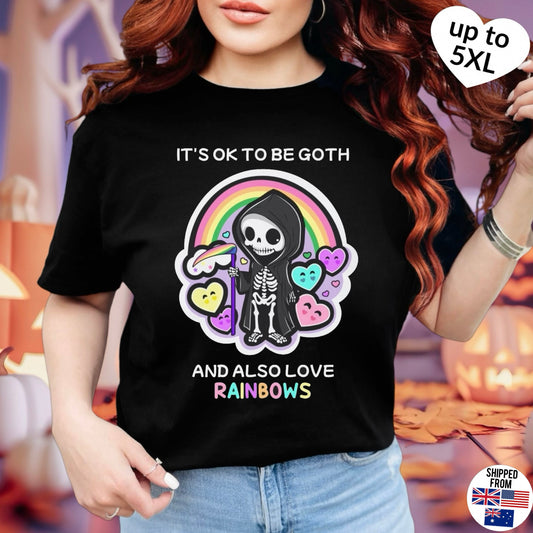 It’s ok to be goth and also love rainbows, T-shirt, up to 5XL, kawaii, pastel goth, pride