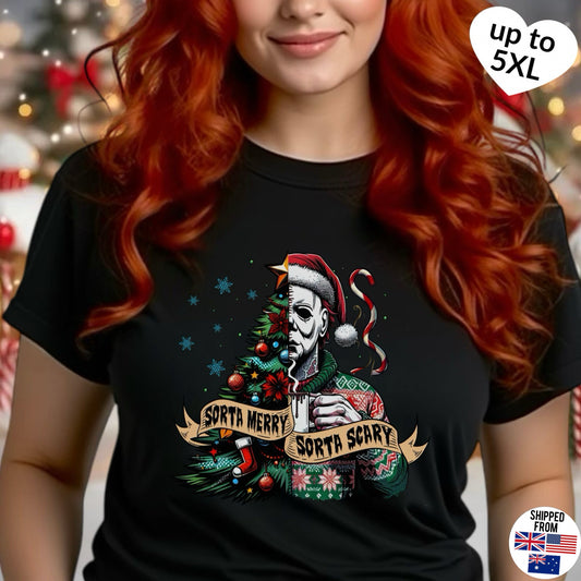 Sorta Merry Sorta Scary, Christmas Softstyle T-Shirt, up to 5XL, Michael Myers, Horror Movie, Spooky