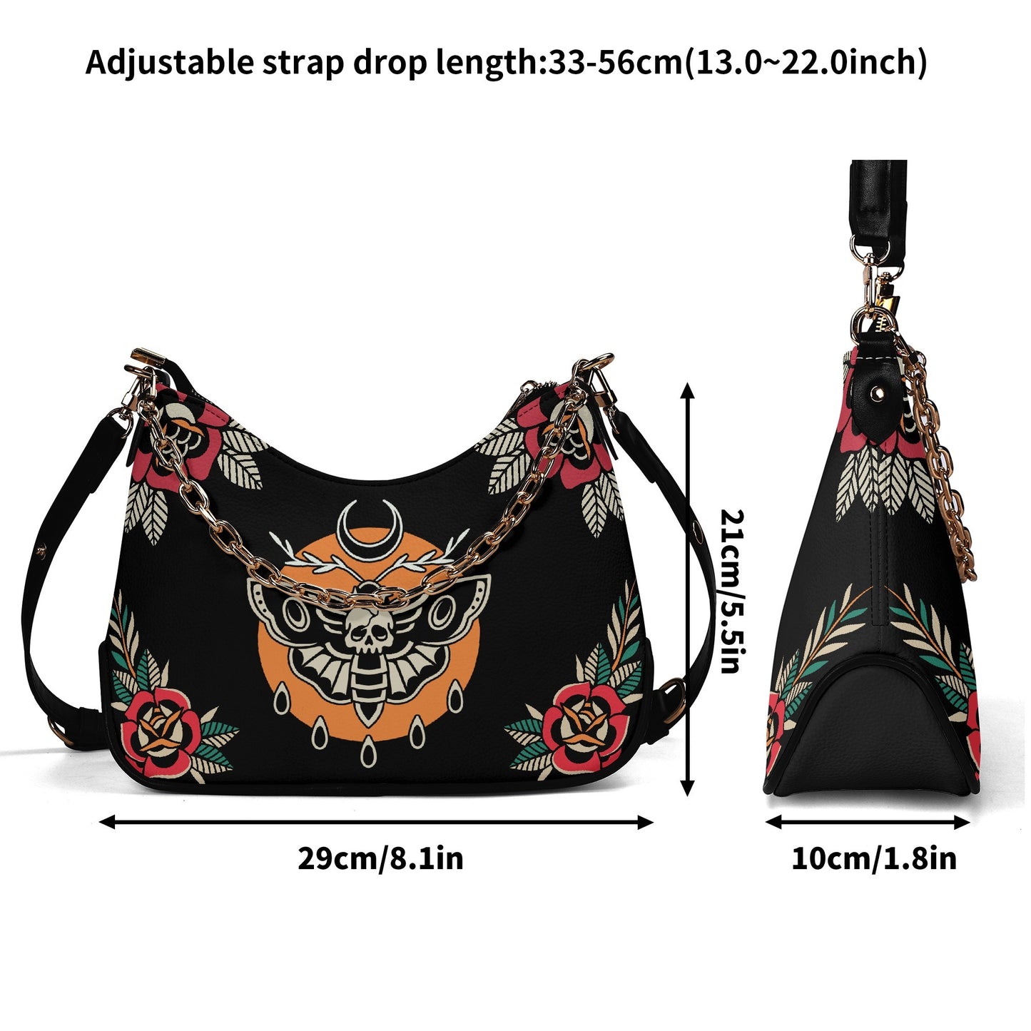 Death Moth Tattoo Vegan Leather Shoulder Handbag