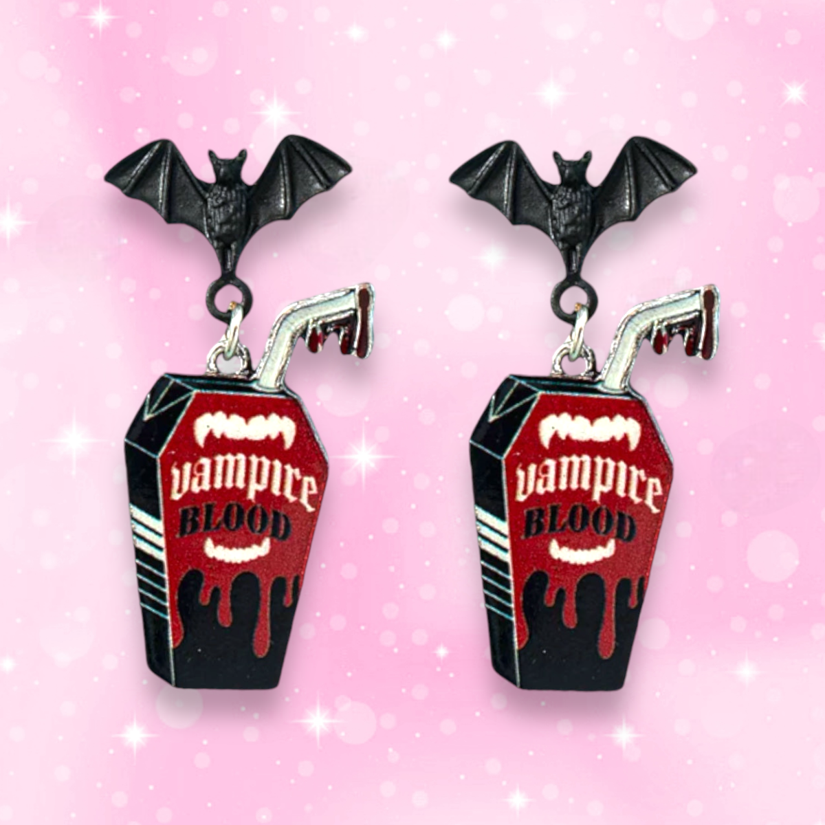 Vampire Blood earrings, Bat earrings, Halloween, Strange Dollz Boudoir