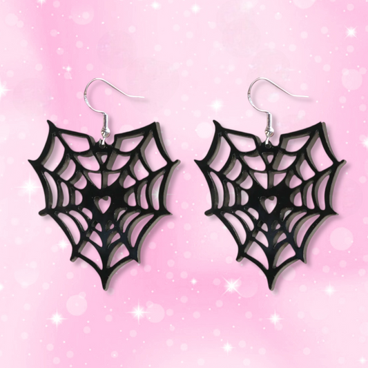 Gothic Spiderweb earrings, 925 sterling silver earrings, Halloween, Strange Dollz Boudoir